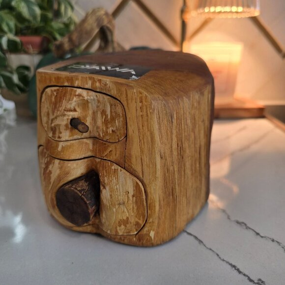 Handcrafted Wooden trinket Jewelry Box With Two Drawers organizer stash box - Picture 9 of 11